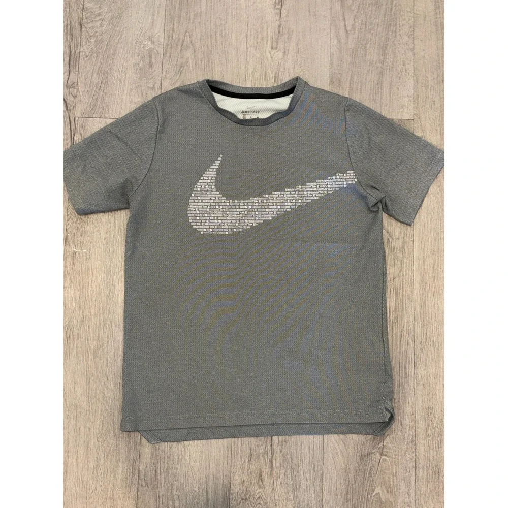 Nike Dri Fit Performance T Shirt Men Large Gray Big Swoosh Logo Athletic Running